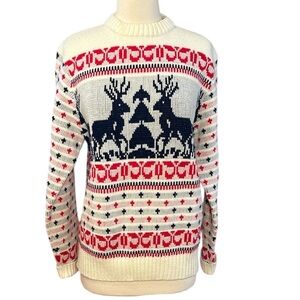 Vintage 70s 80s Gateway Knit Reindeer Christmas Holiday Sweater Unisex size LG